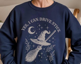 Lustiges Witchy gemütliches Sweatshirt, manuelles Fahrer-Halloween-Geschenk, Weihnachtshexe-Pullover, Stick Shift-Autofahrer, Vintage himmlische Ästhetik