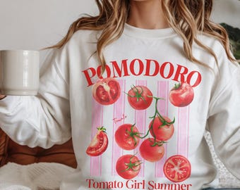 Pomodoro Tomate Sweatshirt, Cottage Core Outfit, Tomate Mädchen Grafik Rundhalsausschnitt, Sweatshirt für Frühling Herbst, Geschenk für italienisches Essen Liebhaber