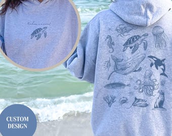 Benutzerdefinierte Seetier Hoodie, Winter Frühling Küsten Sweatshirt, Ozean-Liebhaber-Geschenk, wählen Sie Ihre Meereskreatur, Meeresleben-Pullover, Tierliebhaber
