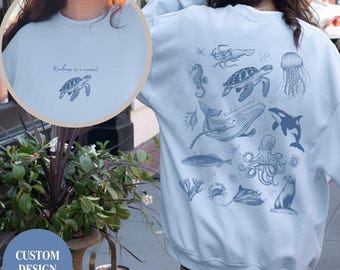 Custom Sea Animal Sweatshirt, Spring Fall Coastal Pullover, Ocean Lover Gift, Choose Your Sea Creature, Marine Life Sweater, Animal Lovers