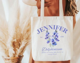 Benutzerdefinierte Geburt Blumen Tragetasche für Geburtstagsgeschenk Muttertag Freundin, Bestfriend, Floral Tote Bag, Blumentasche, Geschenk für Tochter, Mutter Geschenk