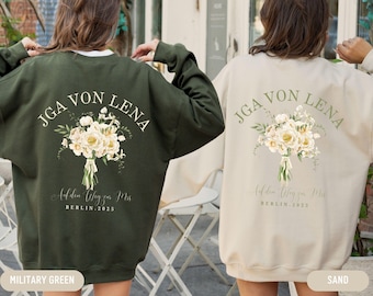 Personalisiertes JGA-Sweatshirt, Hochzeitsstrauß-Benutzerdefinierte Braut für Pullover, Junggesellinnenabschieds-Outfit, Team-Braut-Geschenk, Blumen-JGA-Sweatshirt