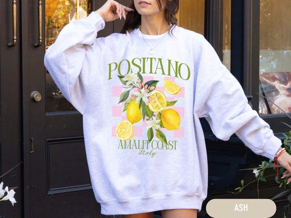Lemon Sweatshirt Positano Amalfi Coast Italy Vacation Outfit Lemon Lover Gift Trendy Vintage Fruit Pullover Summer Beach Sweatshirt Fruit