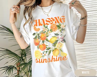 Camiseta de limón y naranja, camiseta de frutas de verano, camiseta moderna, regalo con vibra positiva, atuendo de vacaciones de verano, camiseta para amantes de los cítricos, camiseta de limón, camiseta naranja