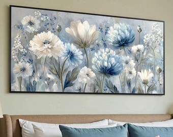 美術品/アンティーク 油絵 絵画 【白と青い花】