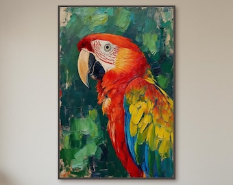 ジャングルの沼地の果樹の中の美しい野生のオウム - 高品質の手描きの