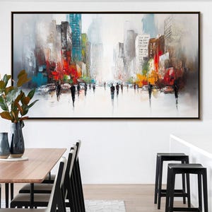 Original Urban Cityscape Oil Painting, Vibrant Street Scene, Abstract Skyline Artwork, Hand Painted Modern Large Wall Decor for Living Room