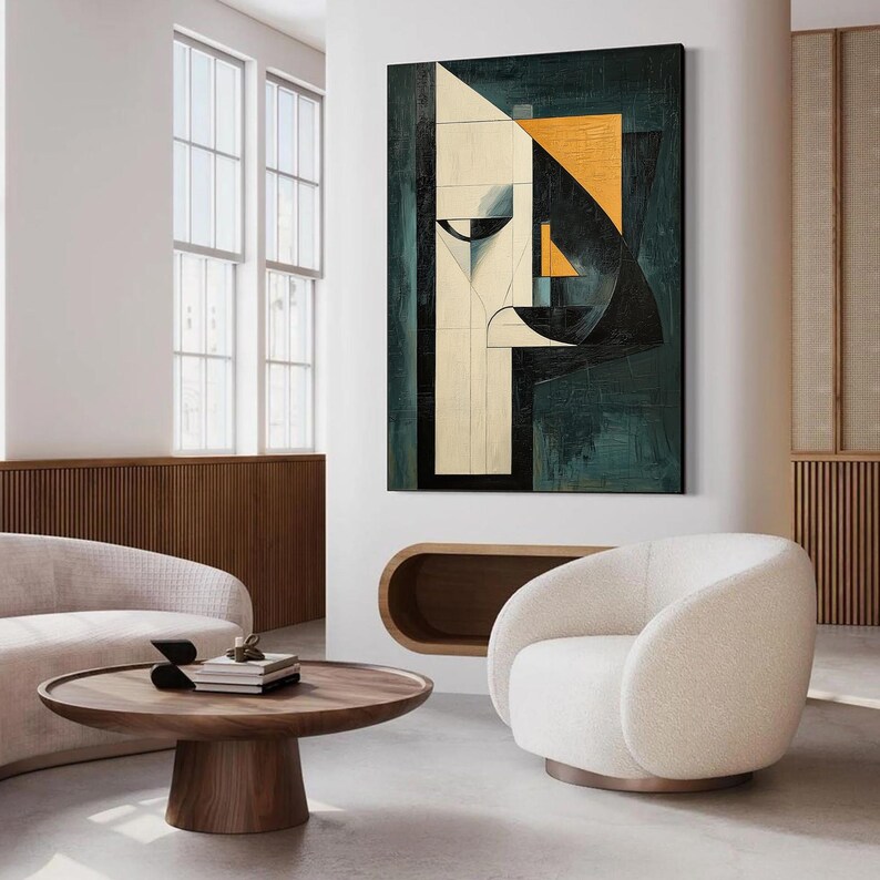 Geometric Abstract Face Original Oil Painting on Canvas,minimalist Art ...