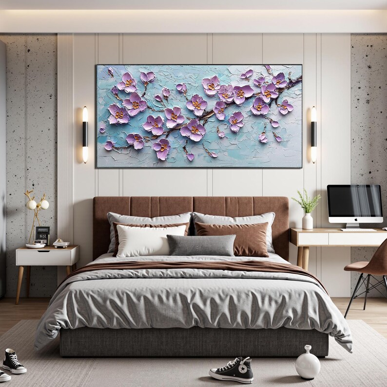 Original Lavender Bloom Oil Painting, Impasto Cherry Blossom Art, Textured Purple Floral Painting, 3D Flower Artwork, Spring Home Decor