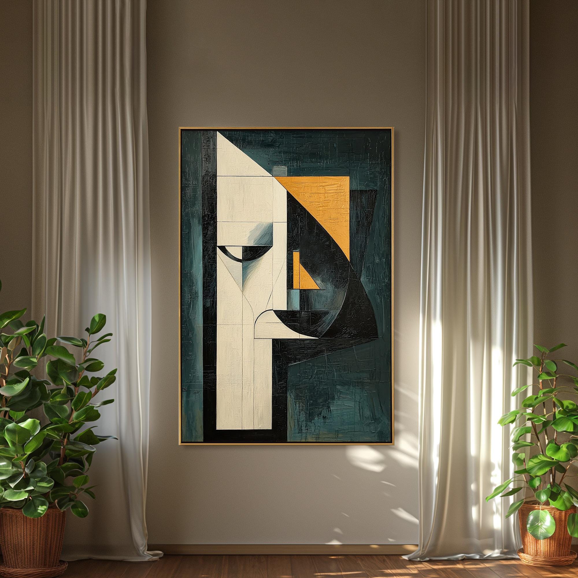 Geometric Abstract Face Original Oil Painting on Canvas,minimalist Art ...