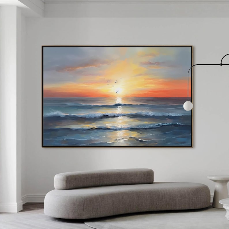 Large Ocean Sunset Painting on Canvas, Abstract Seascape Wall Art - Etsy