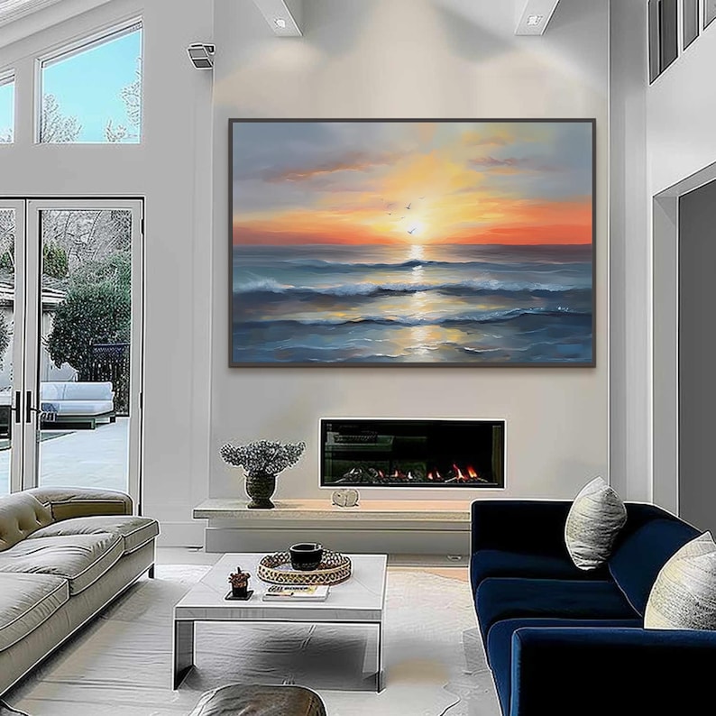 Large Ocean Sunset Painting on Canvas, Abstract Seascape Wall Art - Etsy