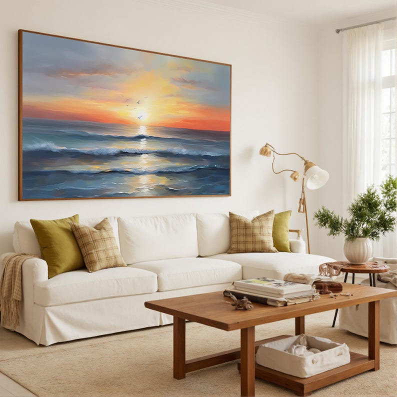Large Ocean Sunset Painting on Canvas, Abstract Seascape Wall Art - Etsy