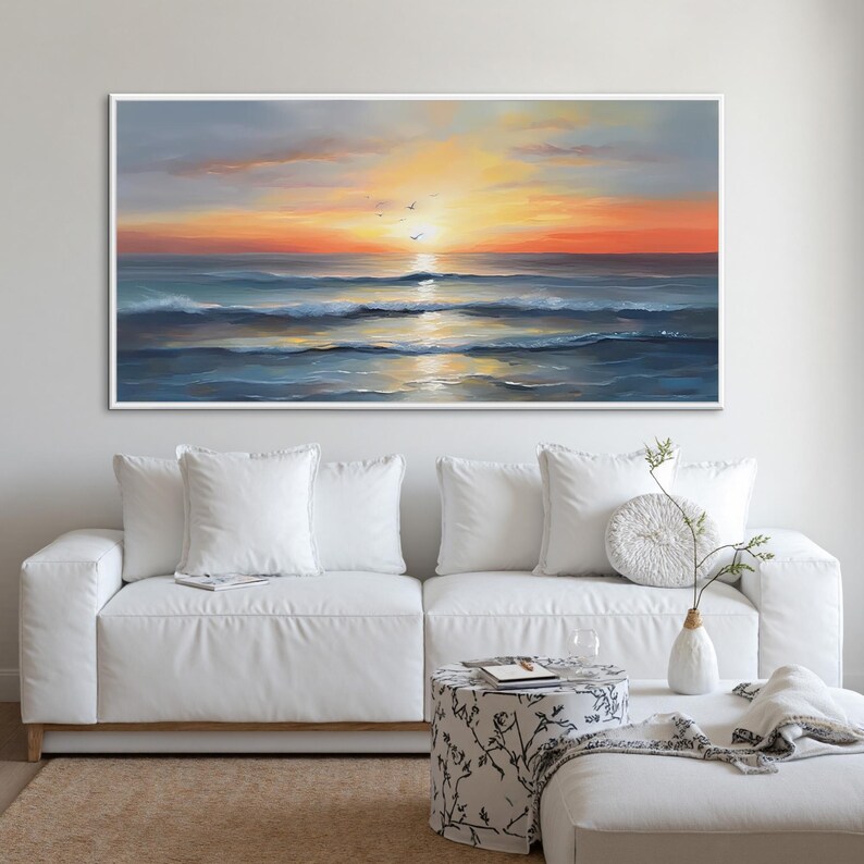 Large Ocean Sunset Painting on Canvas, Abstract Seascape Wall Art - Etsy