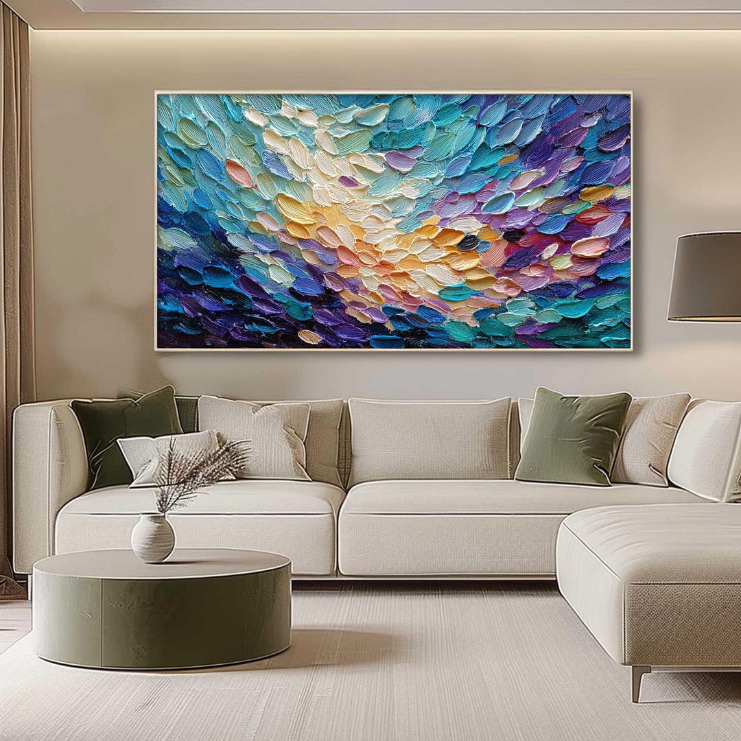 Colorful Abstract Oil Painting on Canvas, Large Textured Wall Art ...