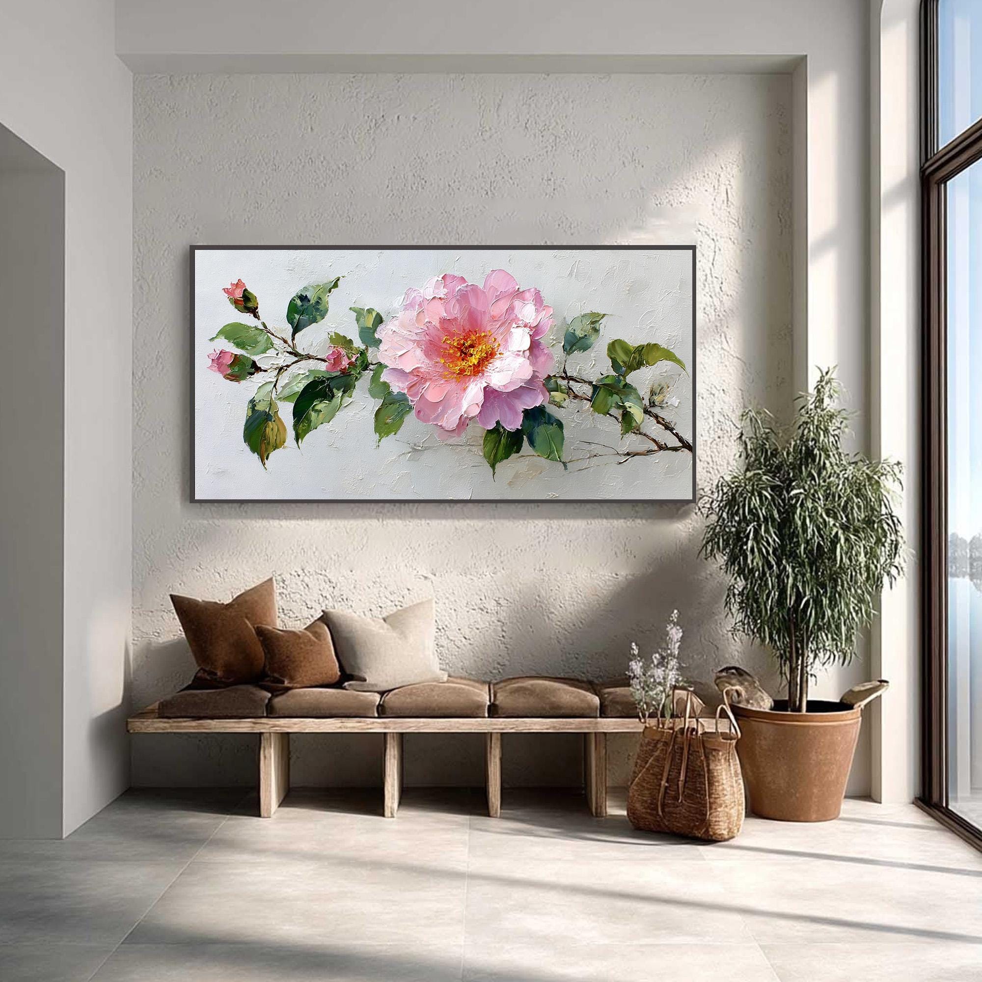 Textured Pink Flower Oil Painting on Canvas,large Impasto Floral Art ...