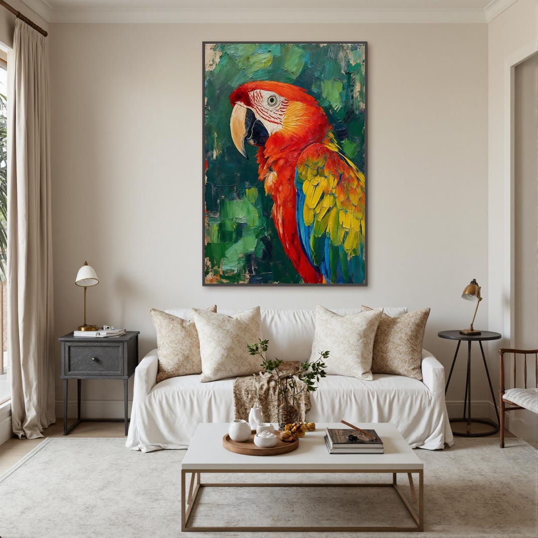 Parrot Textured Vibrant Parrot Portrait, Textured Impasto Oil Painting on Canvas - Etsy