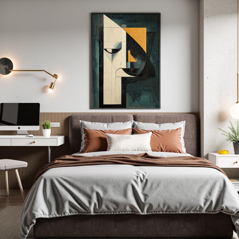 Geometric Abstract Face Original Oil Painting on Canvas,minimalist Art ...