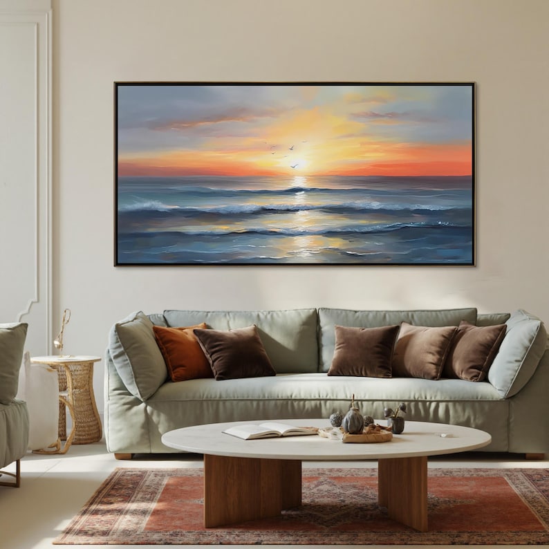 Large Ocean Sunset Painting on Canvas, Abstract Seascape Wall Art - Etsy