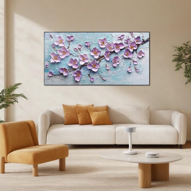 Original Lavender Bloom Oil Painting, Impasto Cherry Blossom Art, Textured Purple Floral Painting, 3D Flower Artwork, Spring Home Decor