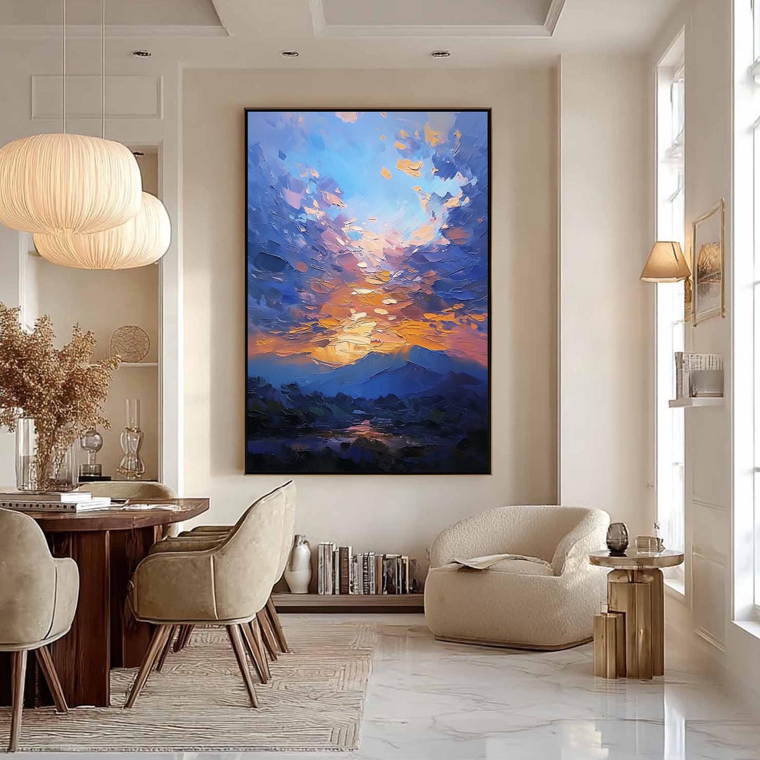 Original Sunset Sky Landscape Oil Painting, Abstract Textured Impasto ...