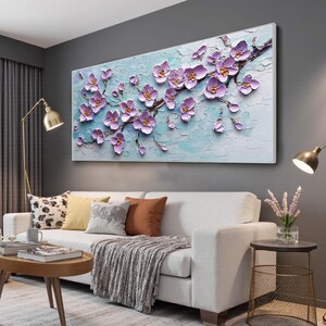 Original Lavender Bloom Oil Painting, Impasto Cherry Blossom Art, Textured Purple Floral Painting, 3D Flower Artwork, Spring Home Decor