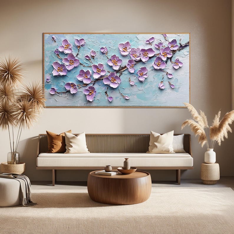 Original Lavender Bloom Oil Painting, Impasto Cherry Blossom Art, Textured Purple Floral Painting, 3D Flower Artwork, Spring Home Decor