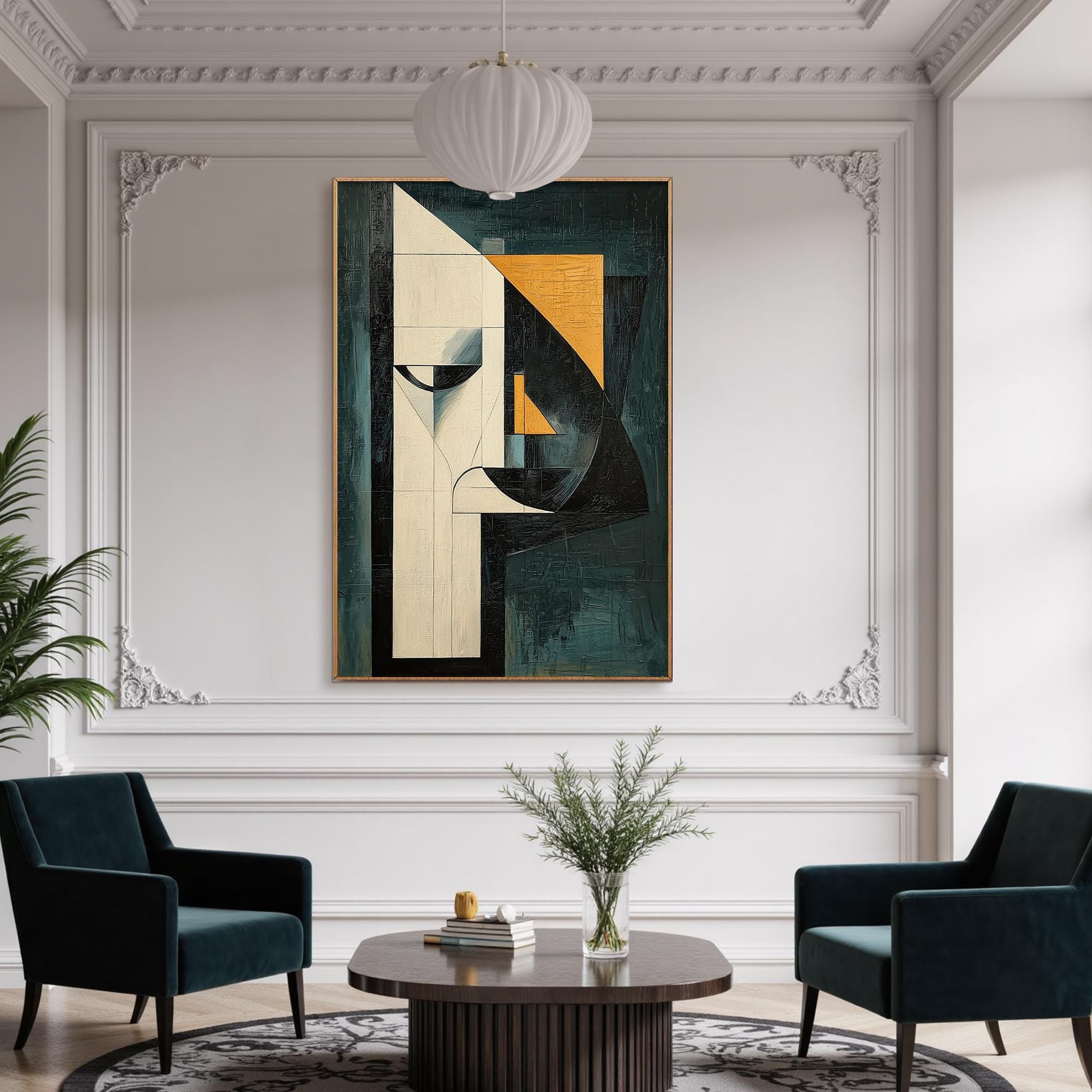 Geometric Abstract Face Original Oil Painting on Canvas,minimalist Art ...