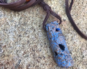 Handmade Ceramic Necklace, Aromatherapy, Essential Oil Diffuser Necklace, Adjustable Brown Suede Lace, Stoneware Clay, Hippie Jewelry