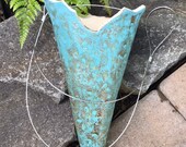 Original Handmade Turquoise Blue Ceramic Hanging Flower Planter, Stoneware Clay Pots Garden Yard Art Decor