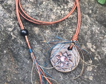 Handmade Ceramic Aromatherapy Necklace: Essential Oil Diffuser, Adjustable Leather Cord