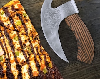 Hand Forged Viking Pizza Cutter Axe – Bearded Carbon Steel Blade