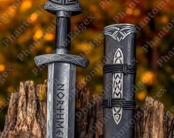 Handcrafted Damascus Steel Northman Sword – Authentic Norse Replica with Scabbard