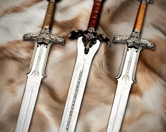 Handmade Conan Atlantean Replica Sword, Etched Stainless Steel Blade