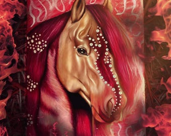 ACEO Original Colored Pencil Art Print - Fire Horse (2.5 in. x 3.5 in.)