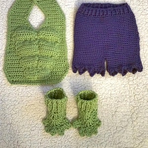 Incredible Baby Hulk Costume Bib Ensemble Crochet Pattern PDF - INSTANT DOWNLOAD read how below
