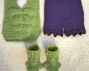 Incredible Baby Hulk Costume Bib Ensemble Crochet Pattern PDF - INSTANT DOWNLOAD read how below