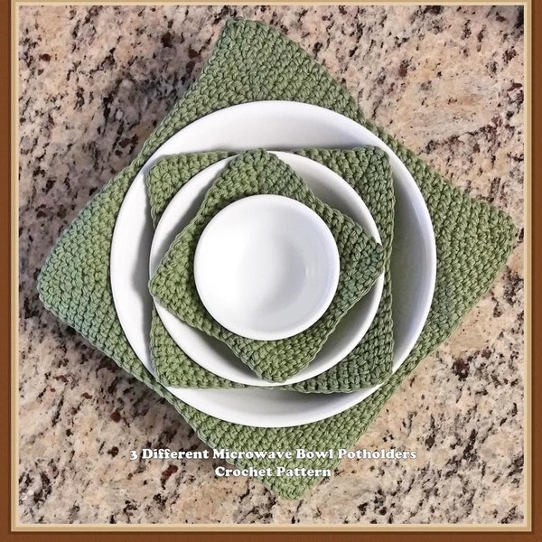 3 Different Microwave Bowl Potholders Crochet Pattern INSTANT DOWNLOAD - PDF