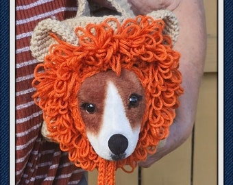 Small Pet (Cat or Dog) Purse with Lion"s Mane Face Opening Crochet Pattern - PDF