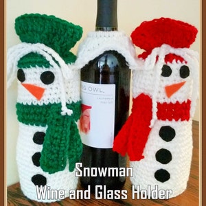 Snowman Wine and Glass Holder Crochet Pattern PDF- Instant Download