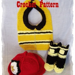 Fireman Baby Bib, Hat and Bootie Crochet Pattern PDF - INSTANT DOWNLOAD.