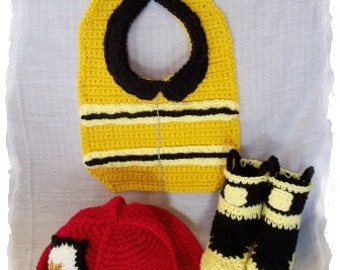 Fireman Baby Bib, Hat and Bootie Crochet Pattern PDF - INSTANT DOWNLOAD.