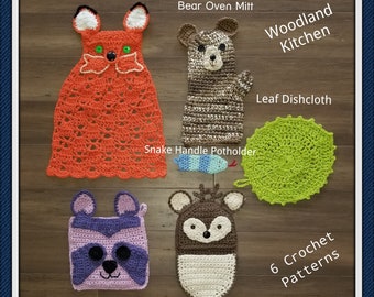 Woodland Kitchen Accessories Crochet Patterns -  Instant Download PDF