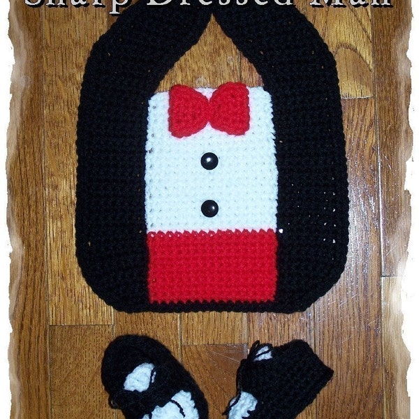 Sharp Dressed Man Bib and Bootie Crochet Pattern PDF - INSTANT DOWNLOAD.