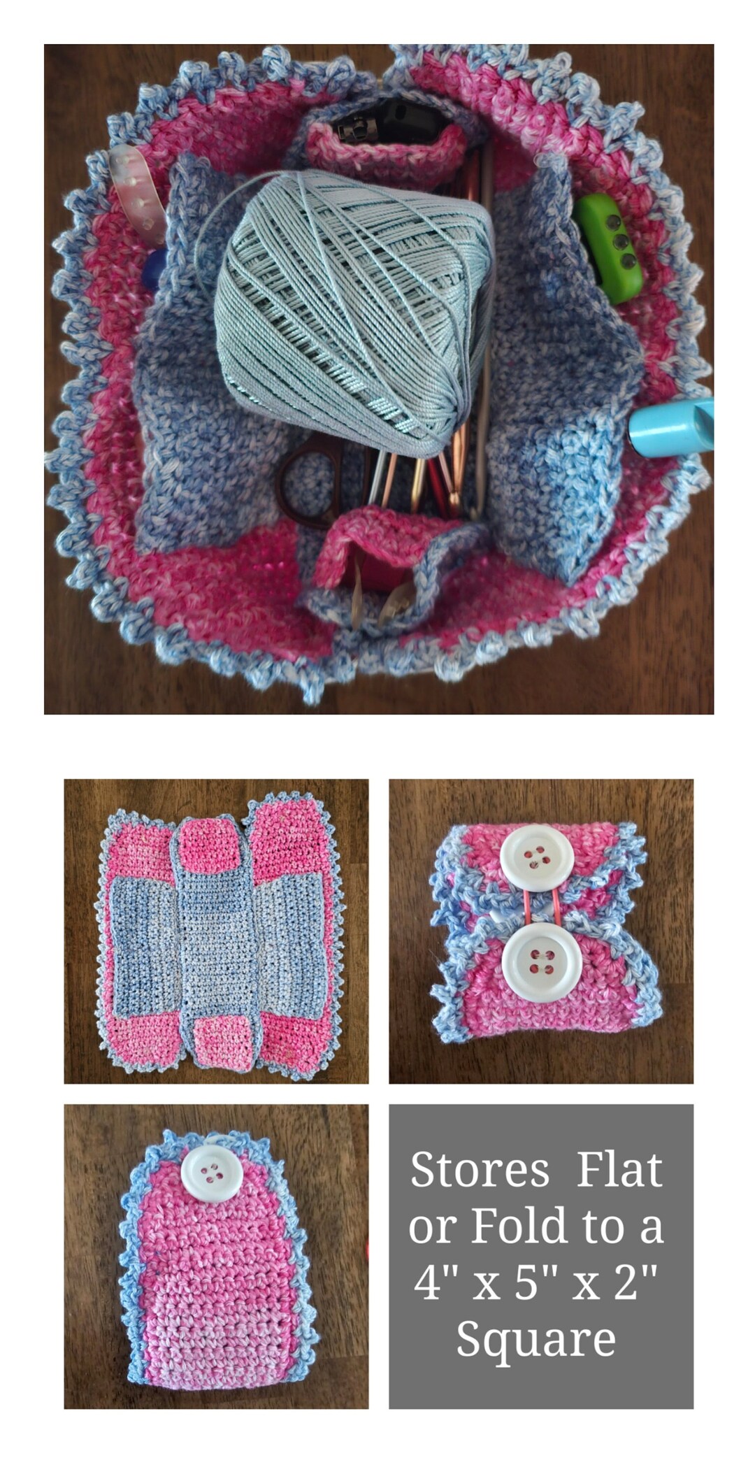 Collapsable Box Pattern Easy Collapsible Crochet Basket Pattern - Folds Flat & Adjustable Size ...