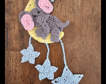 Elephant Over the Moon Crocheted Embellishment Pattern - PDF