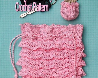 Ruffled Lace Purse with Change Purse Key Fob Crochet Pattern PDF - INSTANT DOWNLOAD.