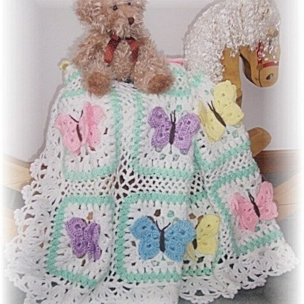 Butterfly Kisses Crochet Baby Afghan or Blanket Pattern PDF - INSTANT DOWNLOAD.