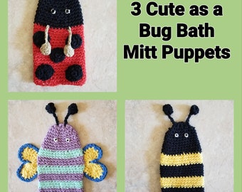 3 Cute as a Bug Bath Mitt Puppets - PDF download