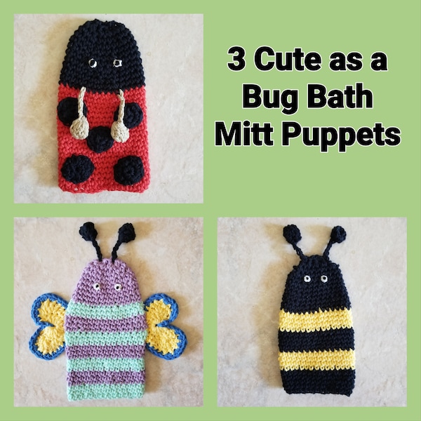 3 Cute as a Bug Bath Mitt Puppets - PDF download